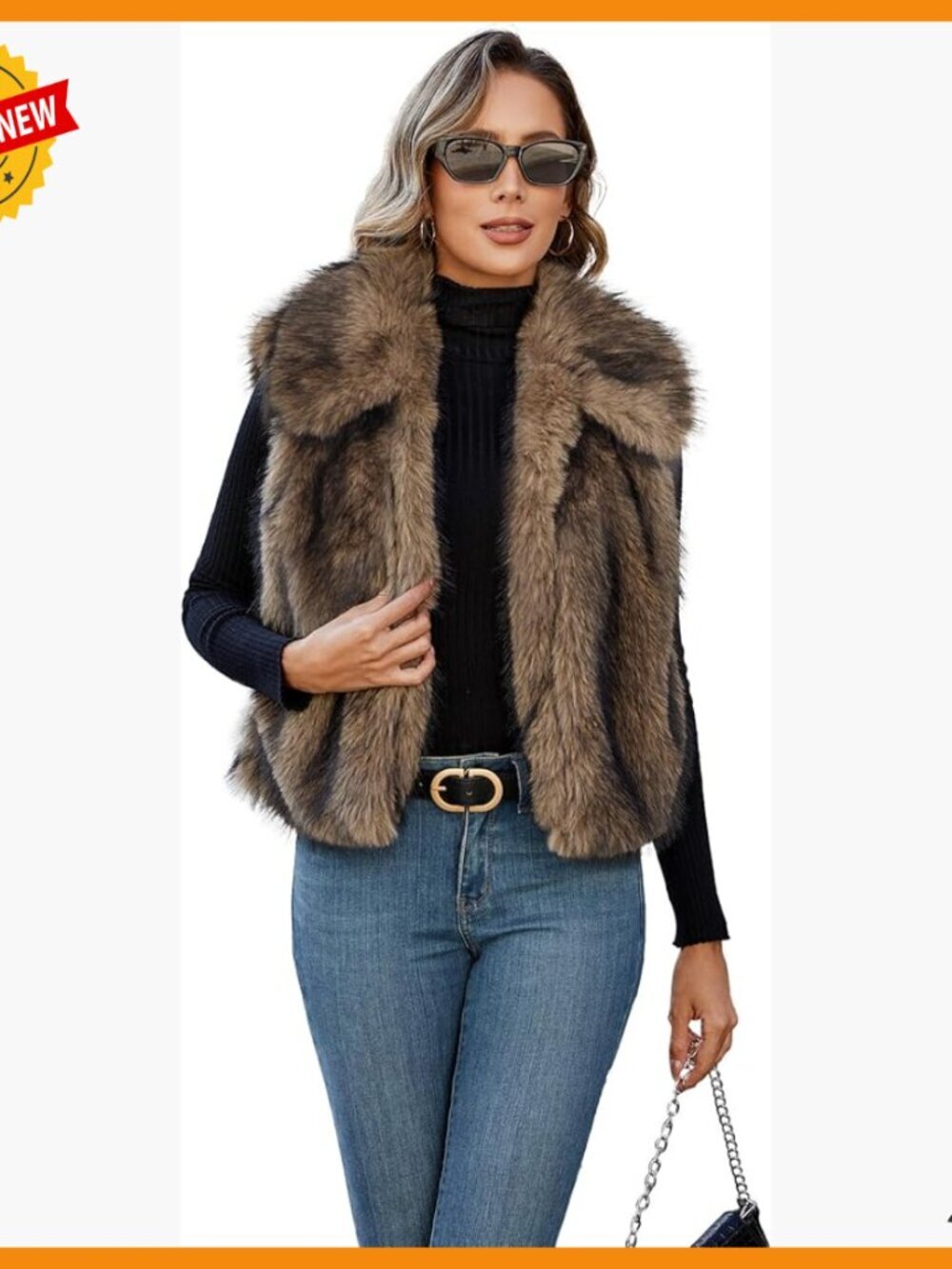 Women's Faux Fur Vest Lapel Collar Sleeveless Open Front Cardigan with Pockets